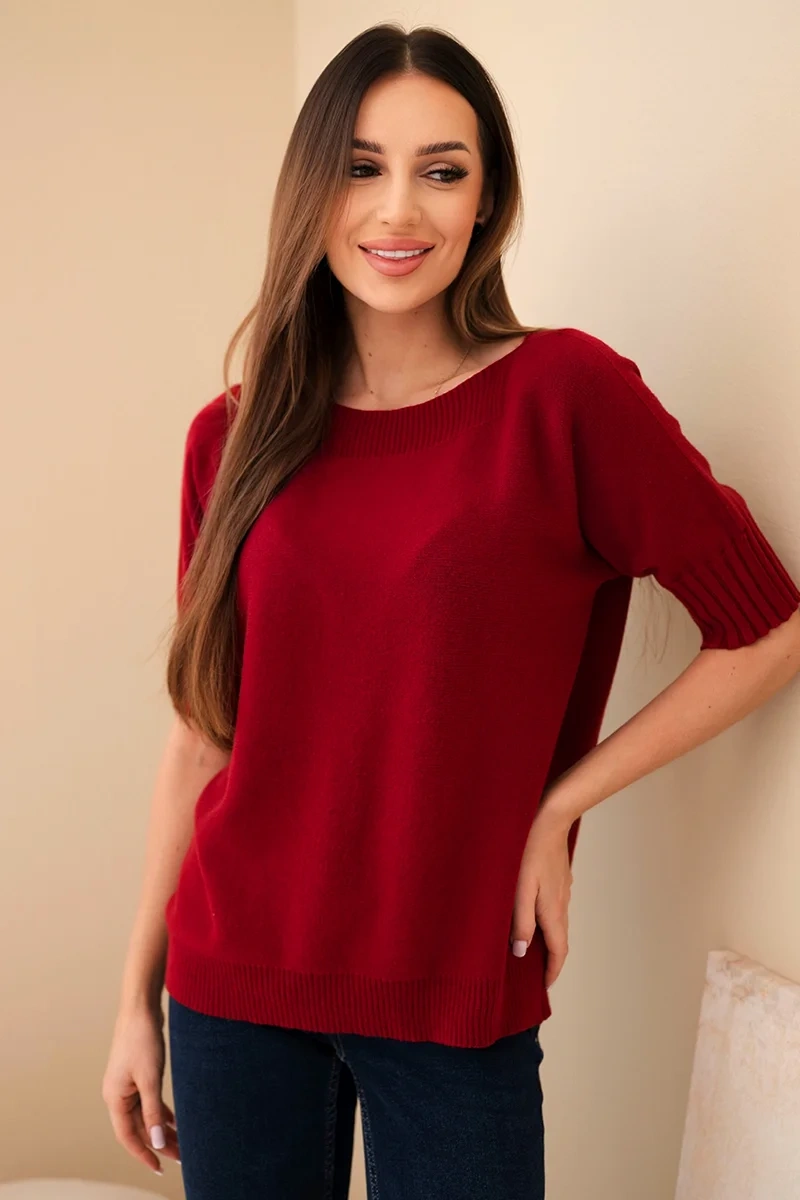 Kesi Włoski Dámsky sveter z viskózy s krátkym rukávom bordový