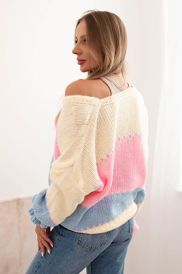 Kesi Włoski Women's striped sweater with buttons yellow + light pink
