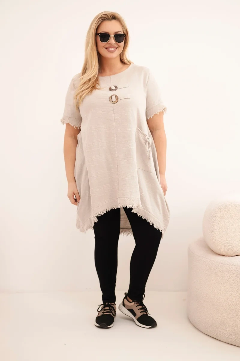 Dámske plus size šaty s vreckom béžové