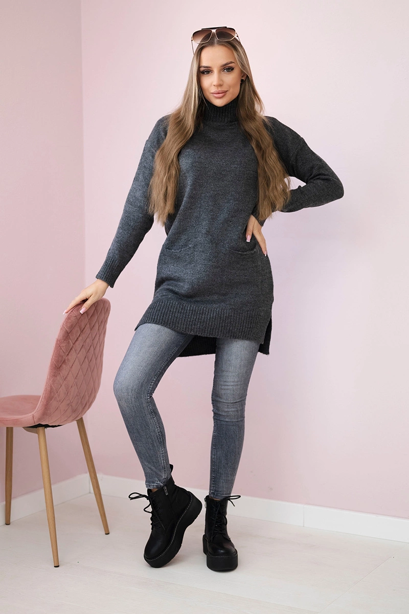 Sweater with graphite stand-up collar