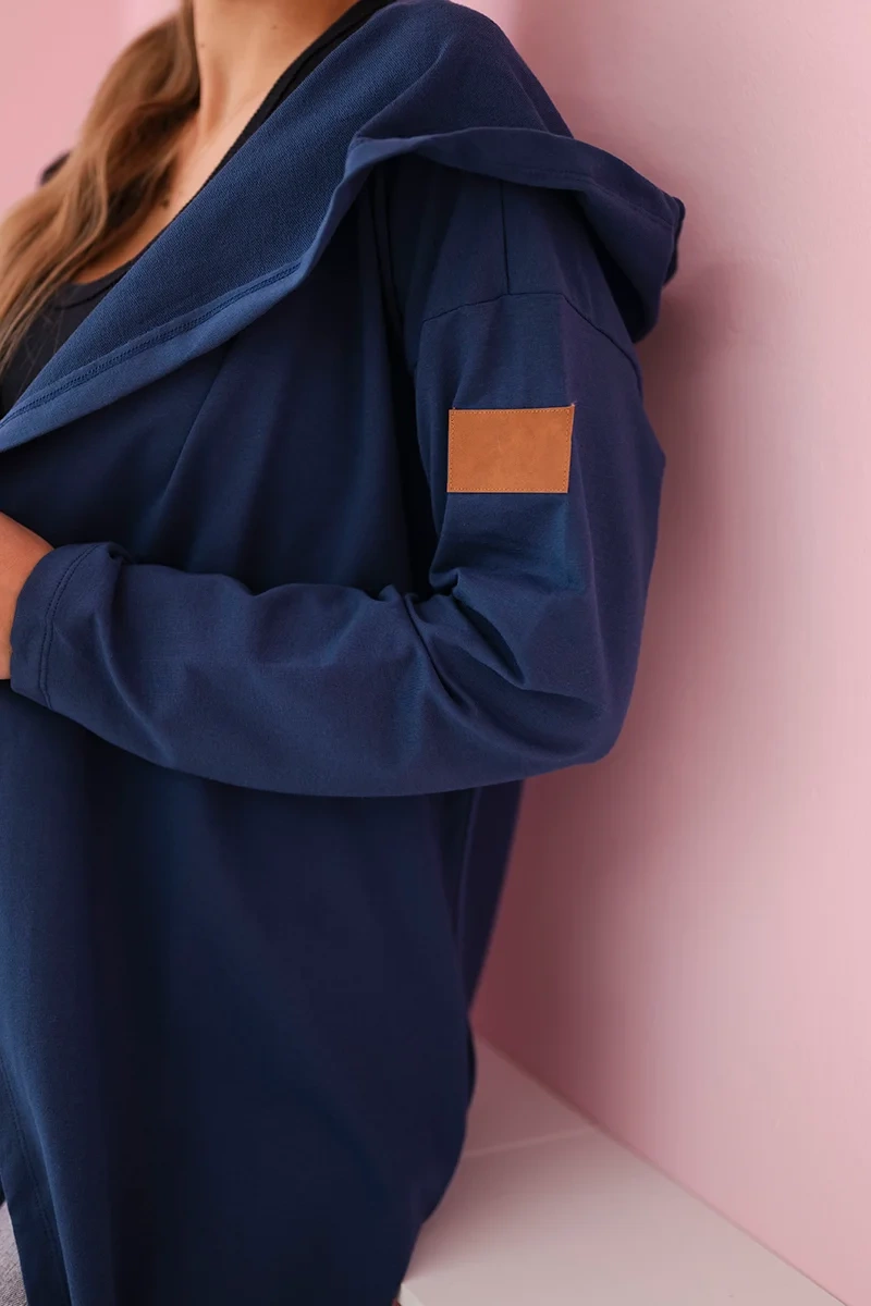 Long hooded cardigan light dark blue