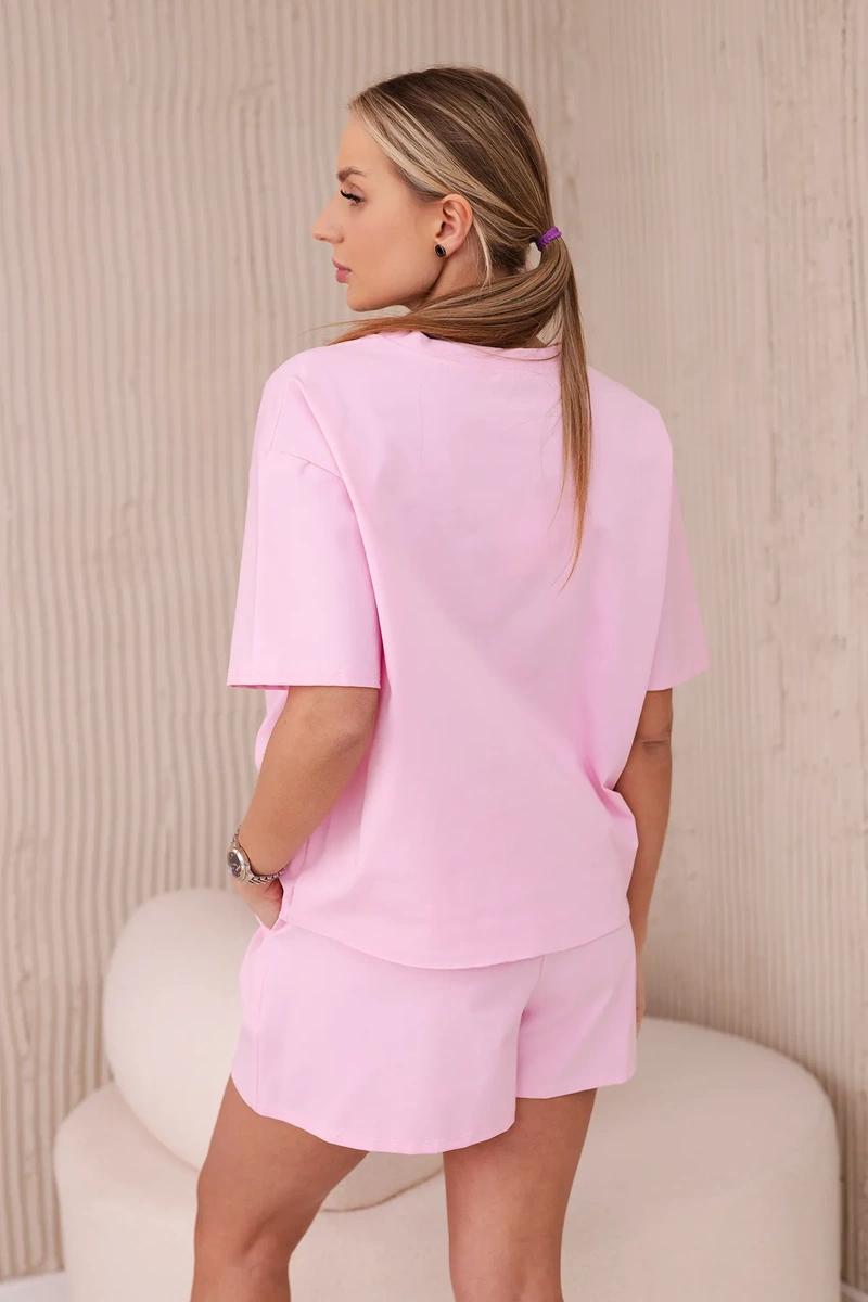 Women&#039;s set T-shirt with print + shorts - light pink