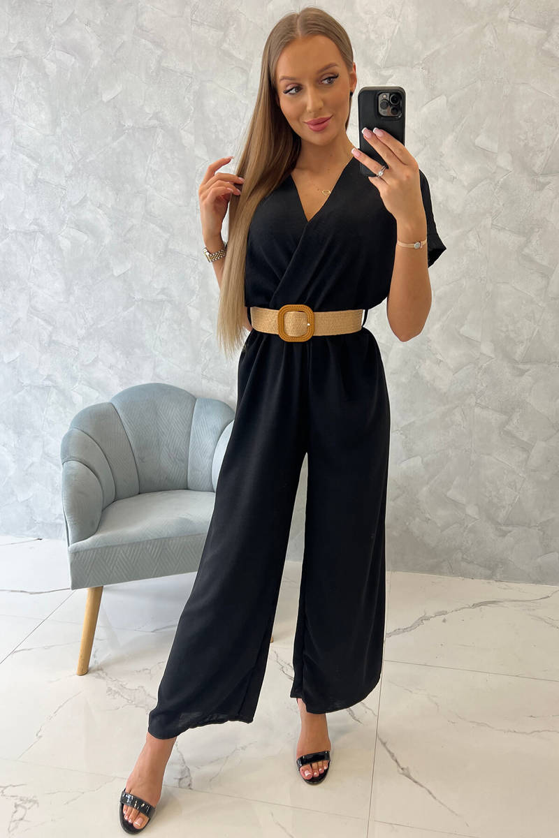 Jumpsuit With Decorative Belt At The Waist Black