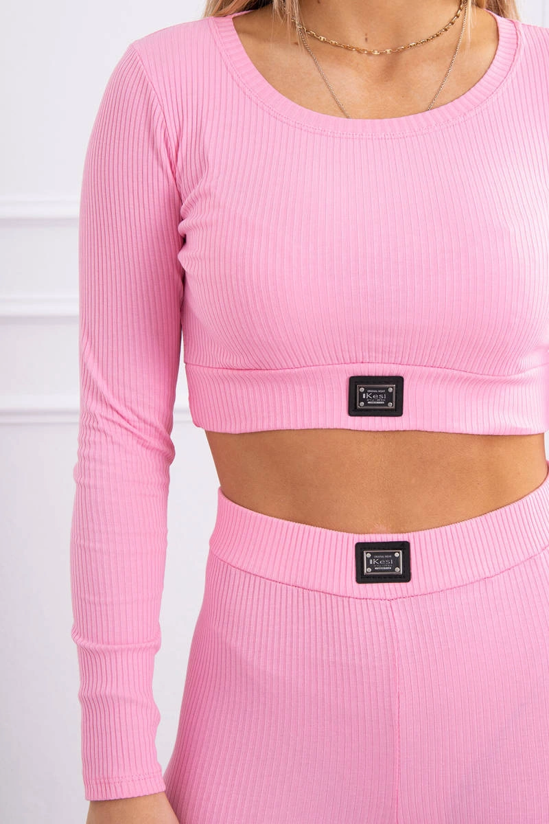 Striped top set with a blouse in light pink color