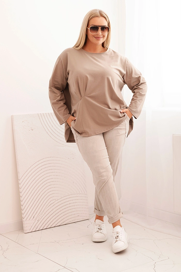 Kesi Włoski Dámska blúzka Plus Size z bavlnou s vreckom a zrolovaným rukávom kiwi