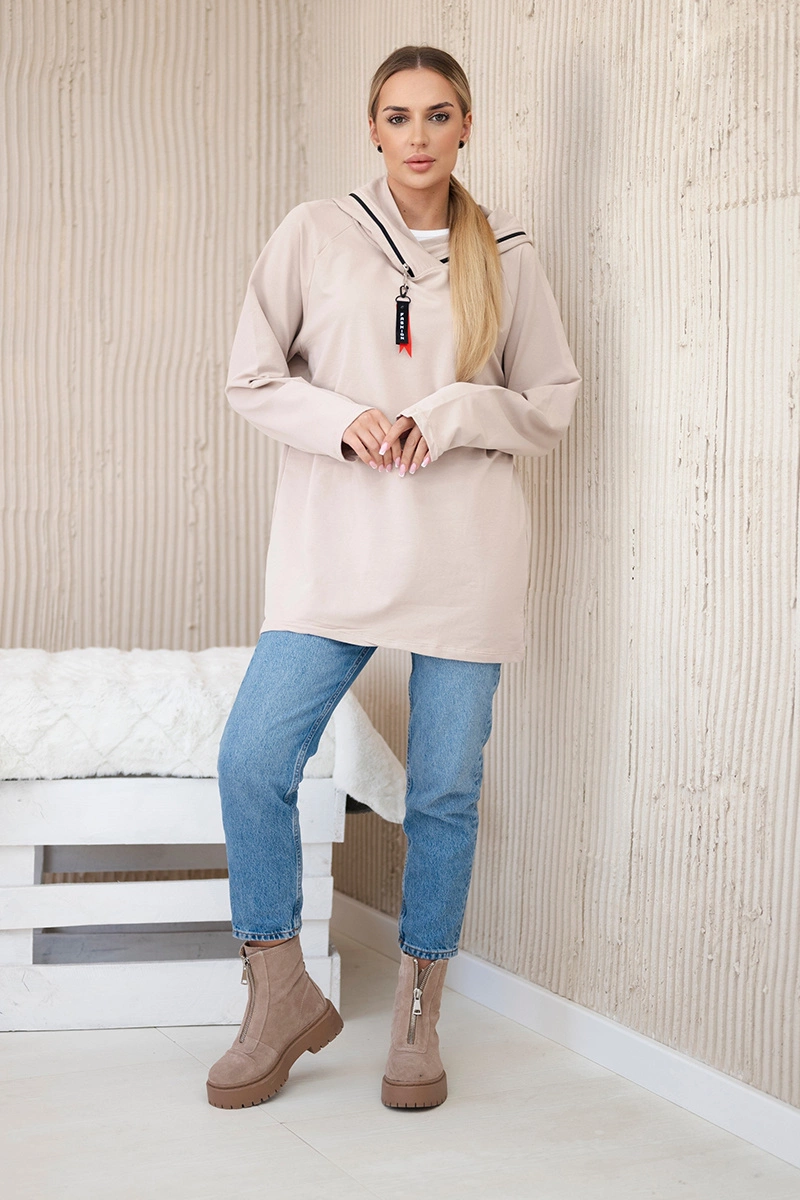 Tunic with zipper on hood Oversize beige