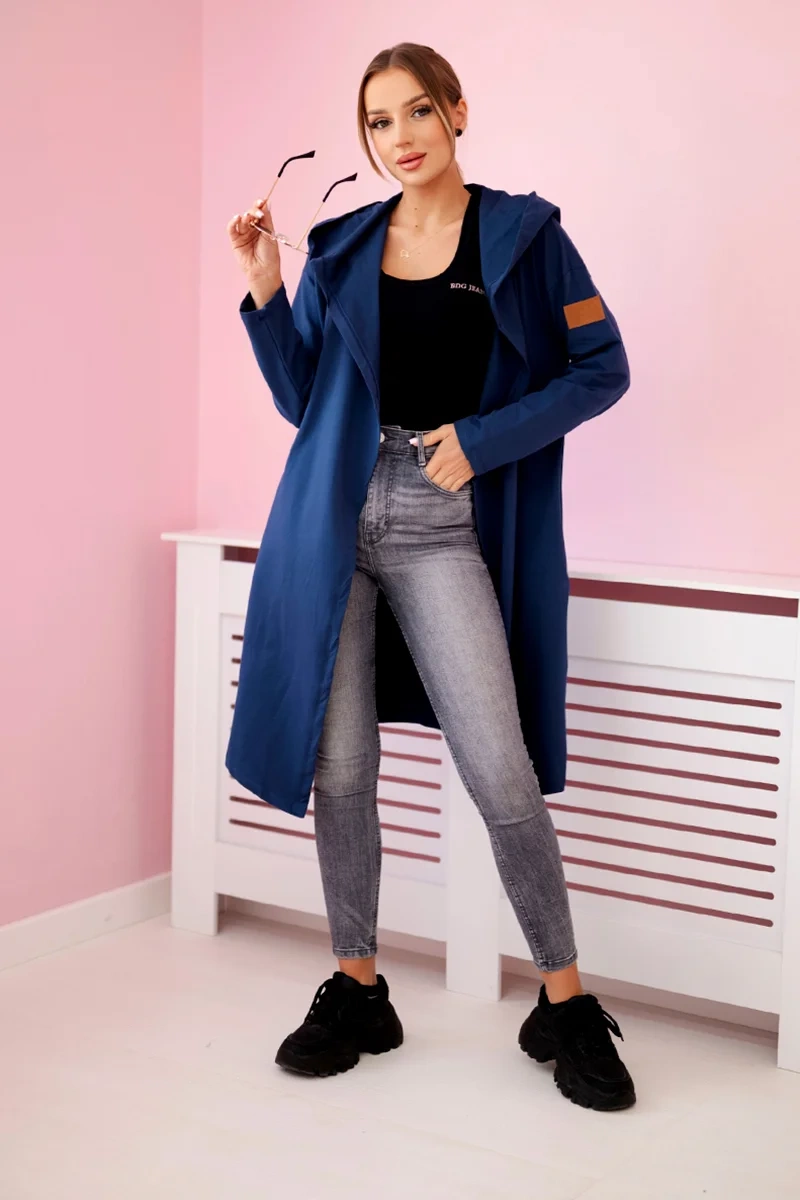Long hooded cardigan light dark blue
