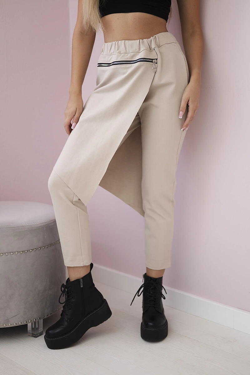 Punto Milano winter pants with decorative zipper dark beige