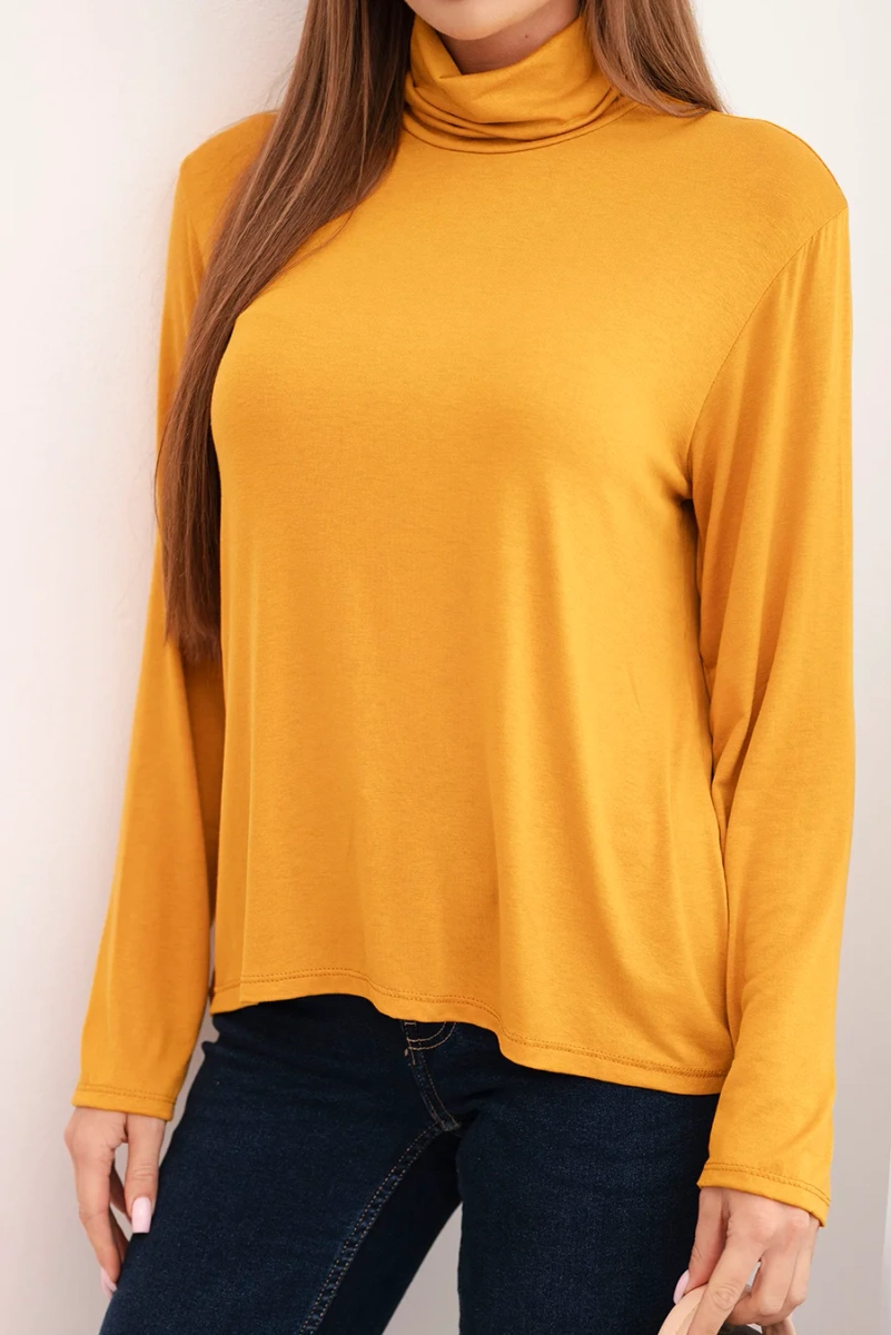 Kesi Włoski Women's viscose blouse with a turtleneck and long sleeves mustard
