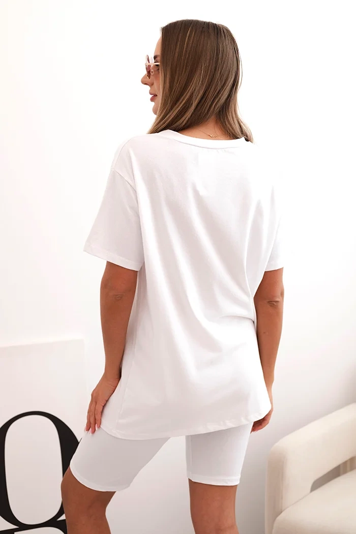 Kesi Włoski Women&#039;s cotton set with short sleeves and shorts white