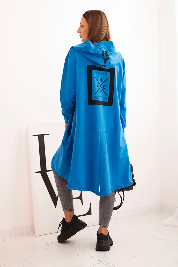 Oversize cape with hood purple-blue