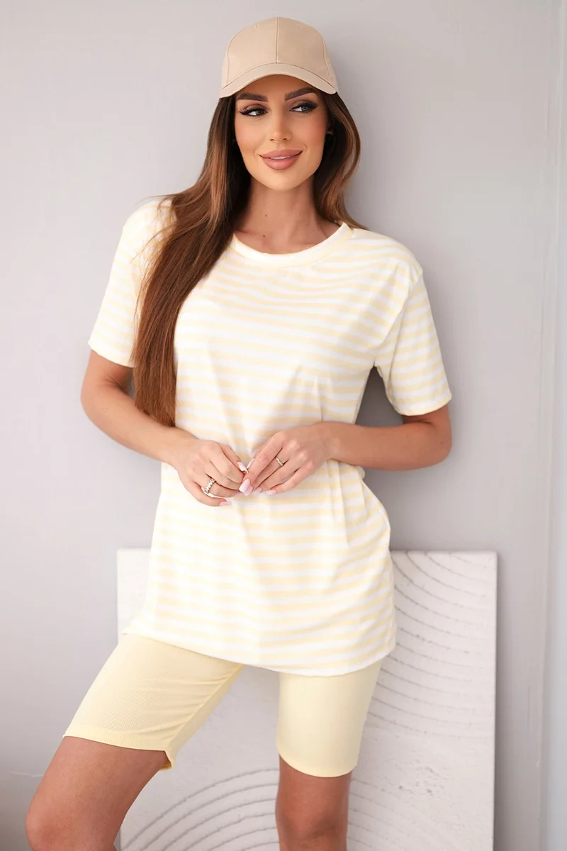 Kesi dámský pruhovaný set s krátkými rukávy a šortkami