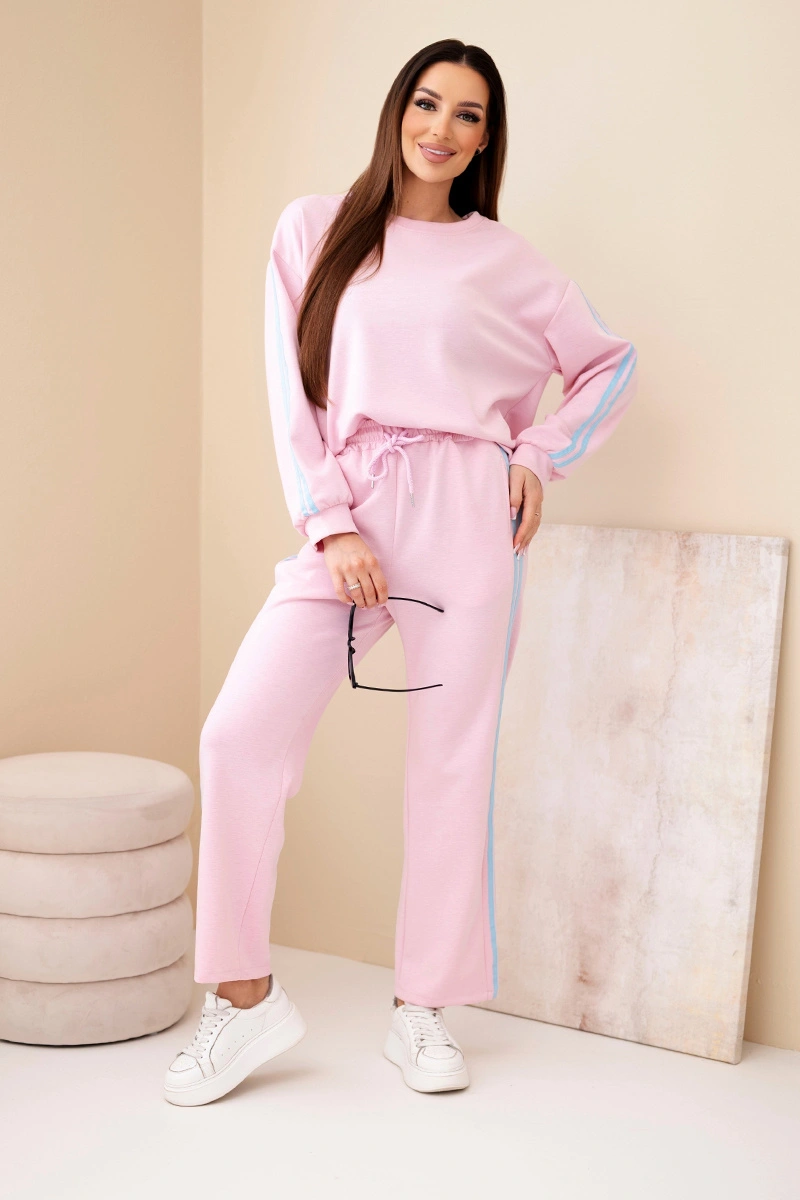 Дамски комплект от вискоза на райета, пудрово розово