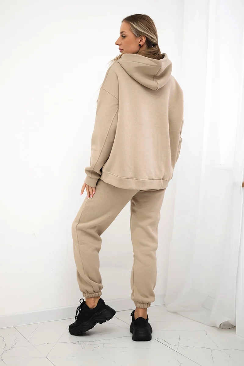 Insulated cotton set, sweatshirt + trousers Brooklyn light beige