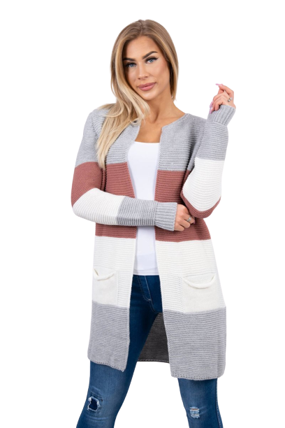 Cardigan Sweater With Straps Gray + Dark Pink