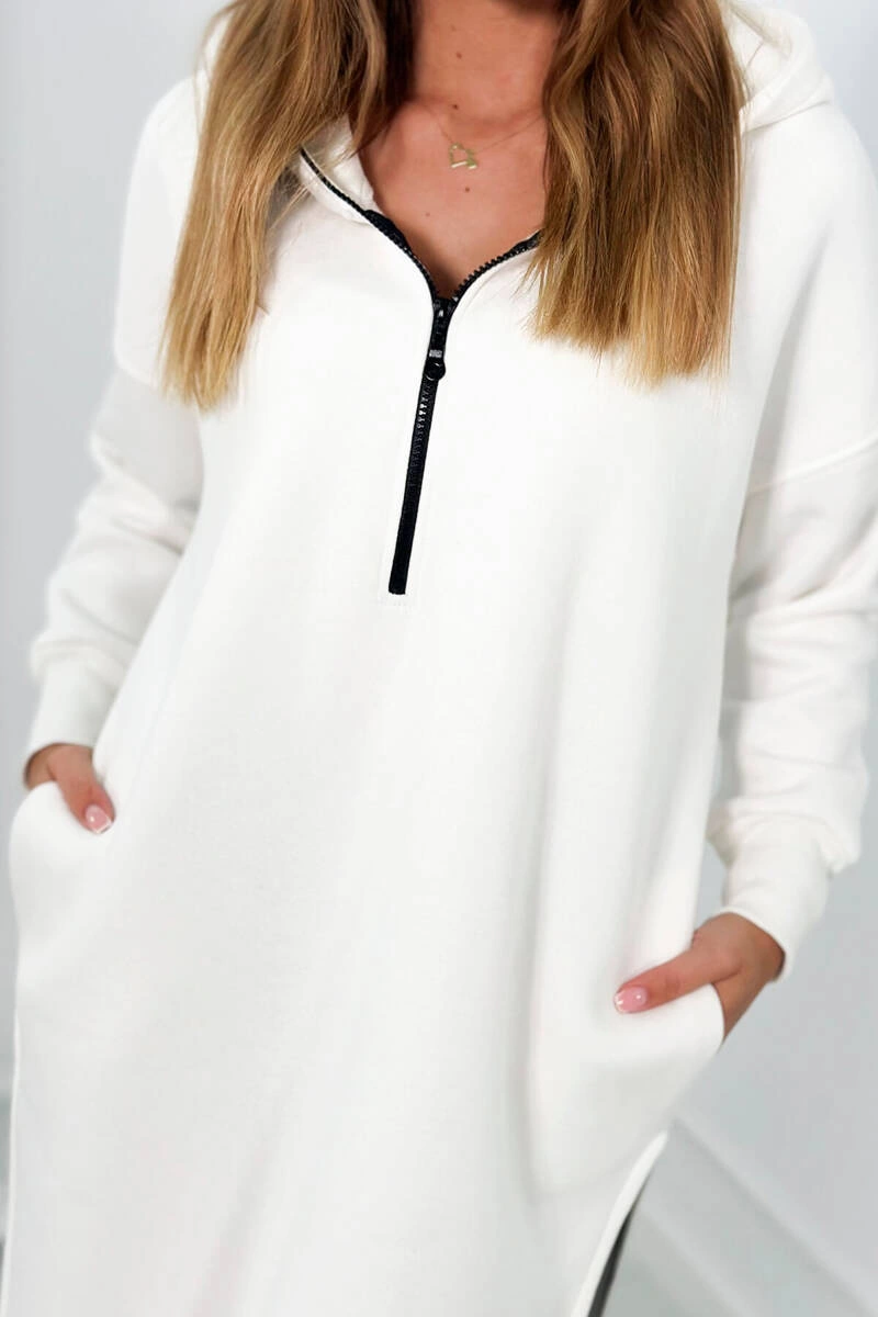 Insulated sweatshirt with slits on the sides ecru