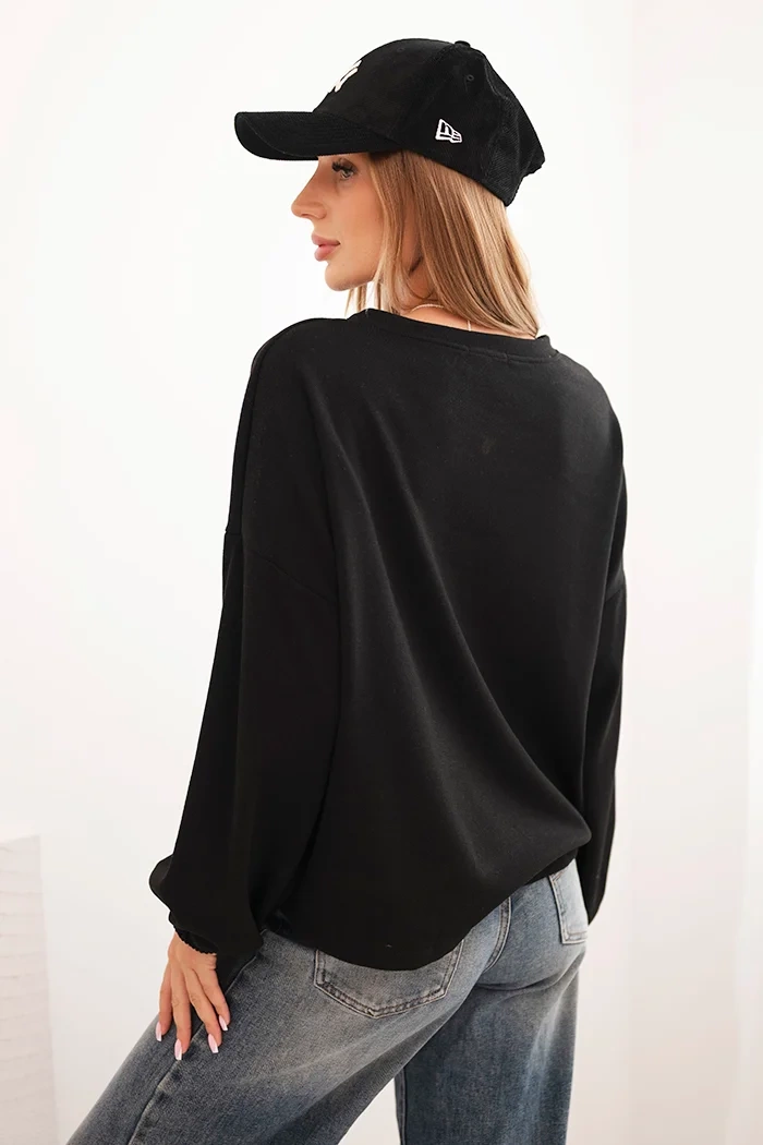 Kesi Włoski Women's sweatshirt with decorative finishing at the bottom black