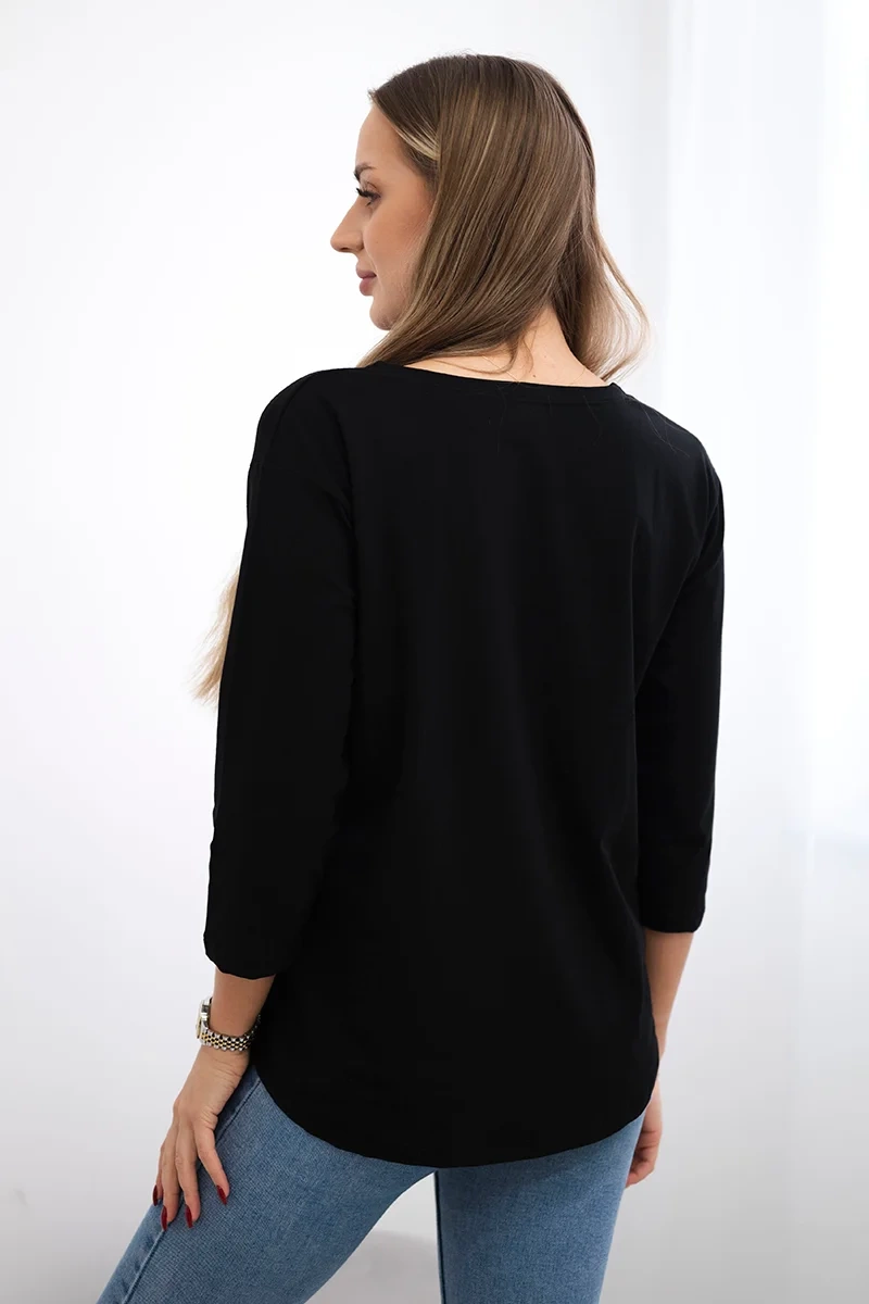 Cat Graphic Blouse 3D Black