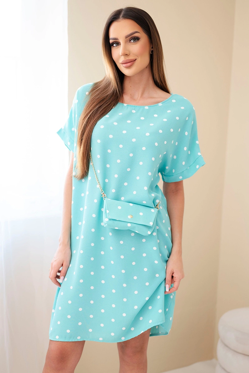 Дамска рокля на точки с чанта