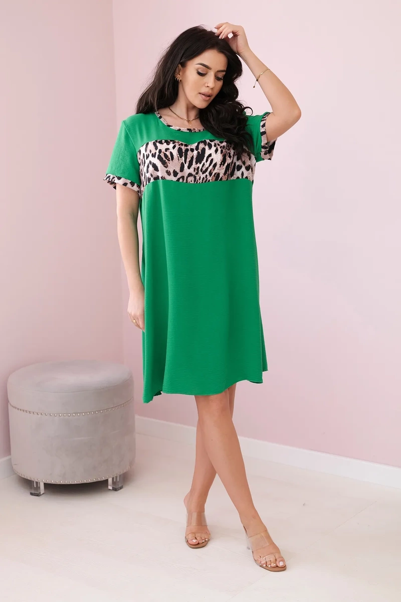 Bright green dress with leopard print
