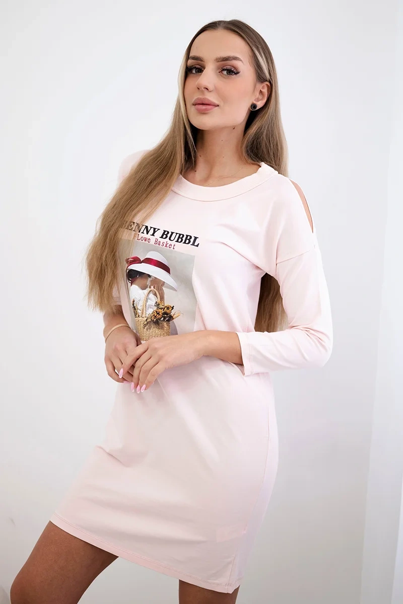 Dress with Basket print powder pink