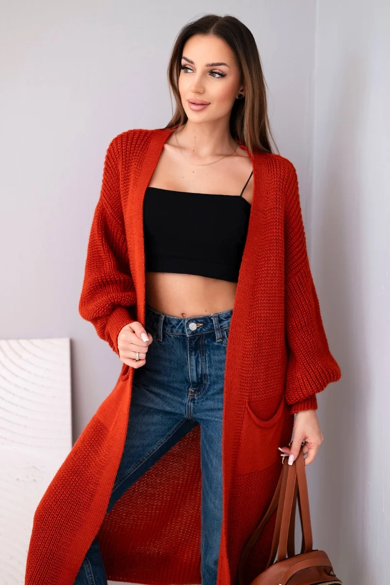 Kesi Włoski Long cardigan sweater red