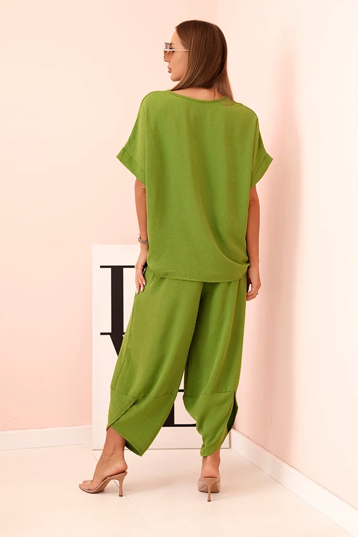 Kesi Włoski Set made of viscose blouse + trousers olive