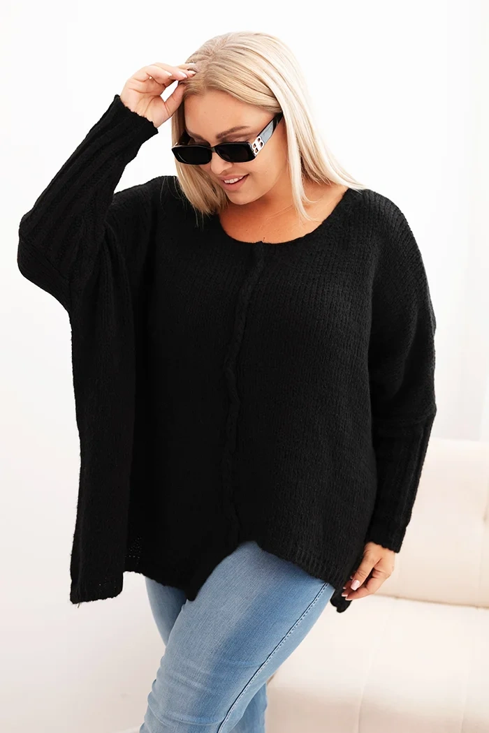 Kesi Włoski Dámsky sveter Plus Size z akrylom vo voľnom strihu a rukávom 3/4 čierny