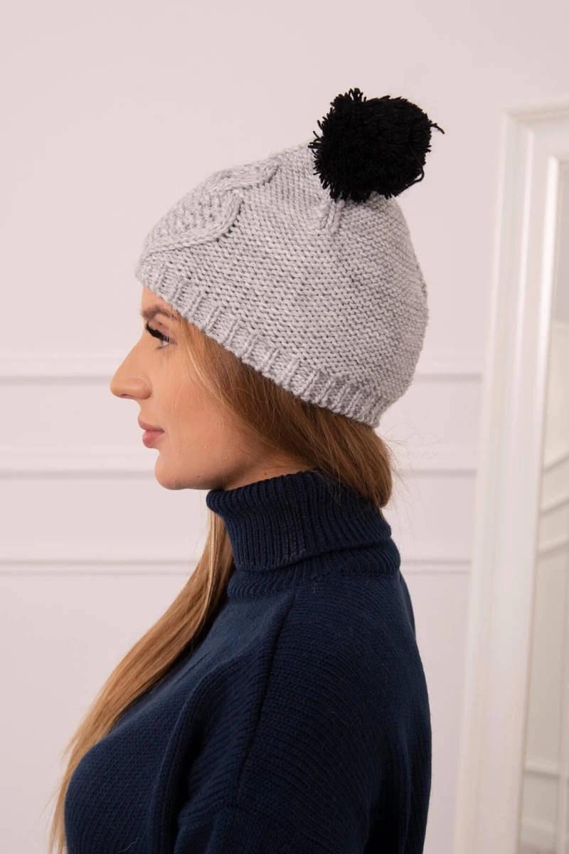 marka niezdefiniowana Cap with fleece 2 pompoms K291 gray