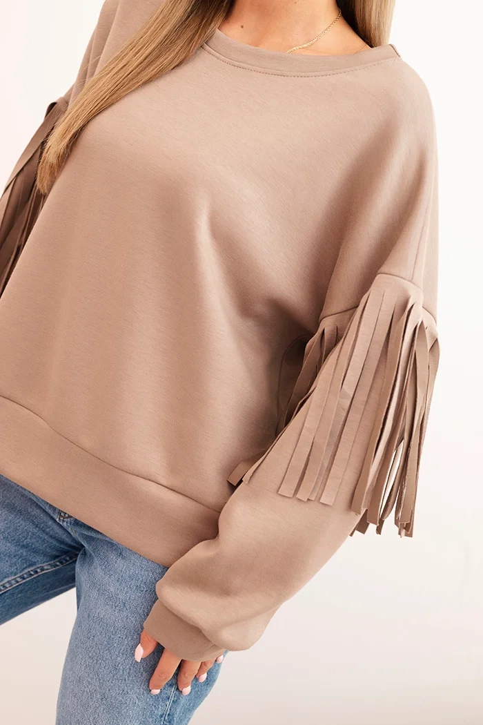 Kesi Włoski Women&#039;s butter-colored sweatshirt with decorative sleeves fango