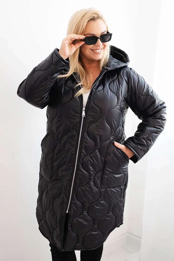 Kesi Włoski Dámska zimná bunda Plus Size prešívaná s kapucňou červená