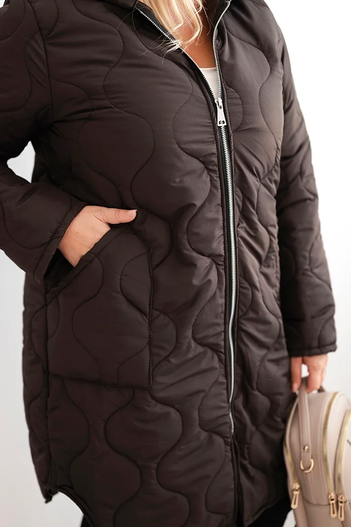 Kesi Włoski Dámska zimná bunda Plus Size prešívaná s kapucňou červená