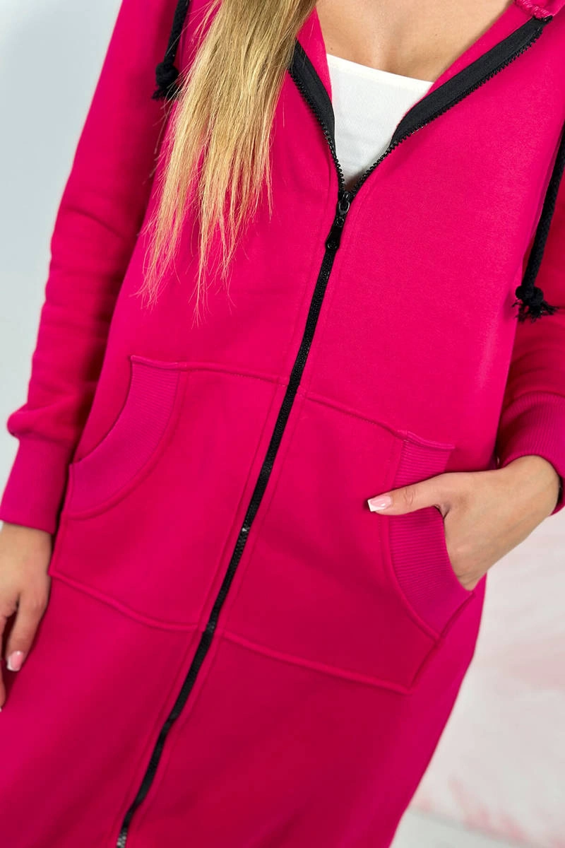 Long insulated hoodie in fuchsia color