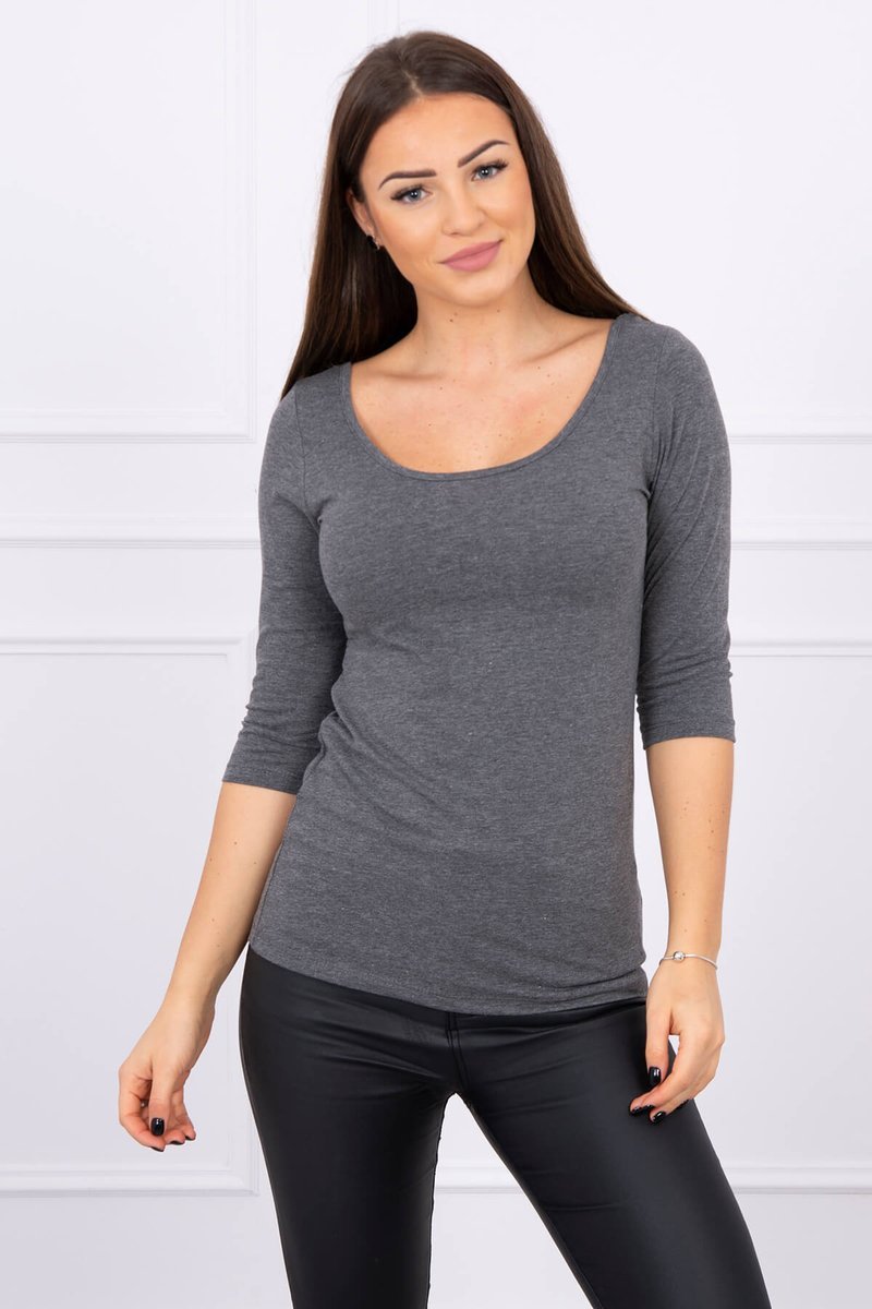 Blouse With A Round Neckline Made Of Graphite Melange