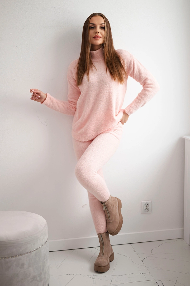 Two-piece powder pink alpaca sweater set
