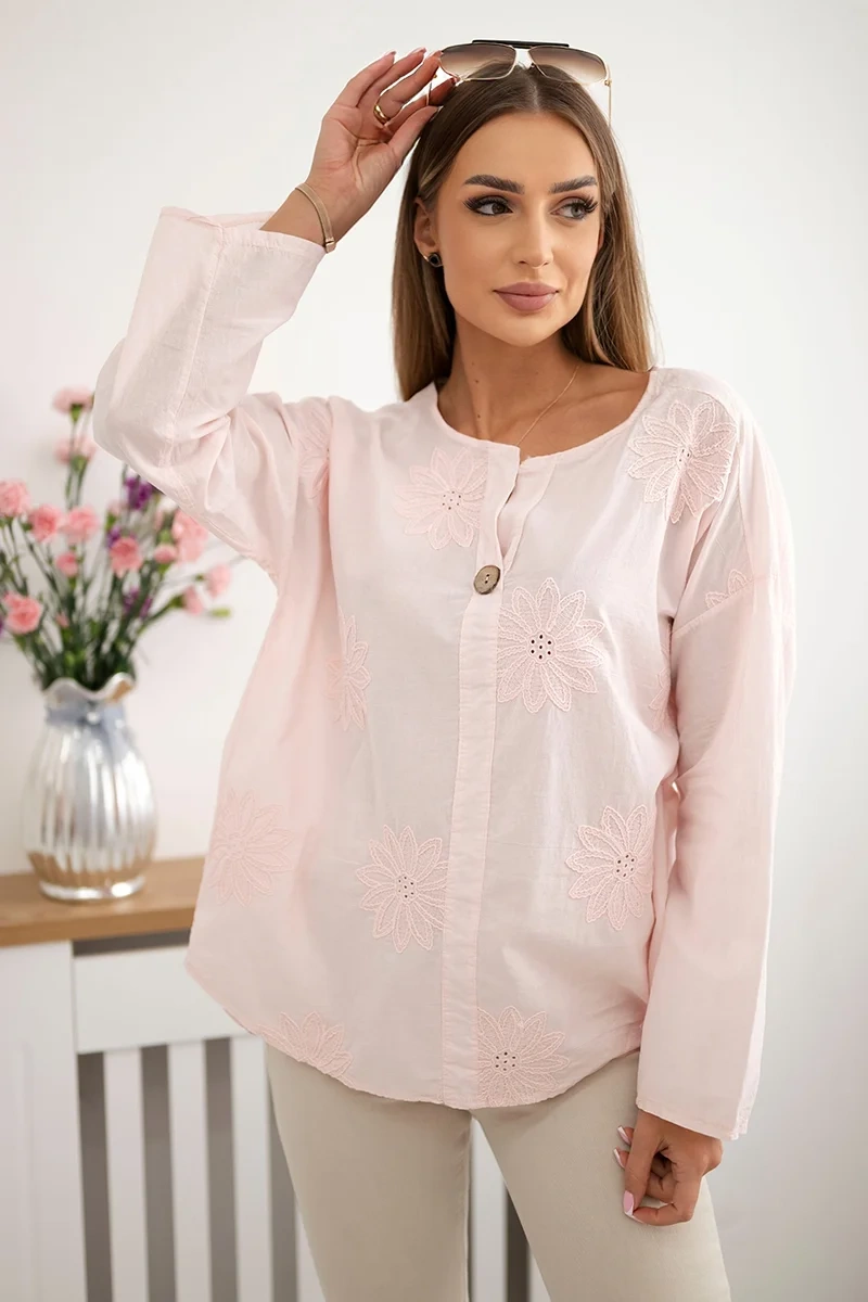 Kesi Włoski Shirt blouse with an embroidered pattern powder pink