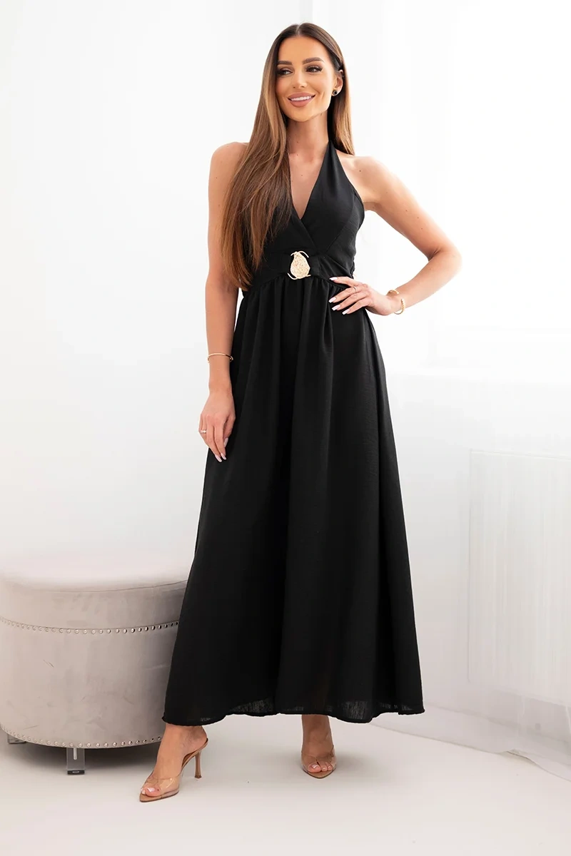 Maxi šaty Kesi Włoski s ozdobnou přezkou černé