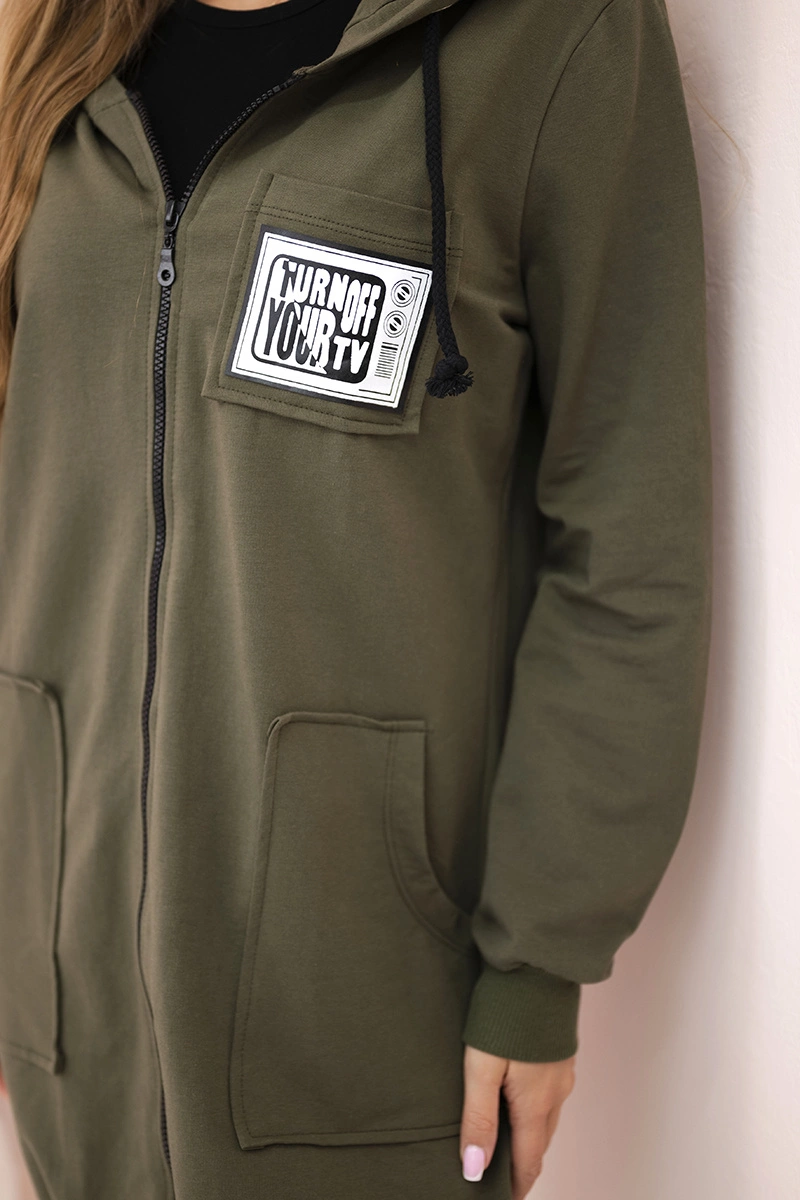 Kesi Women&#039;s longer sweatshirt with hood and zipper khaki