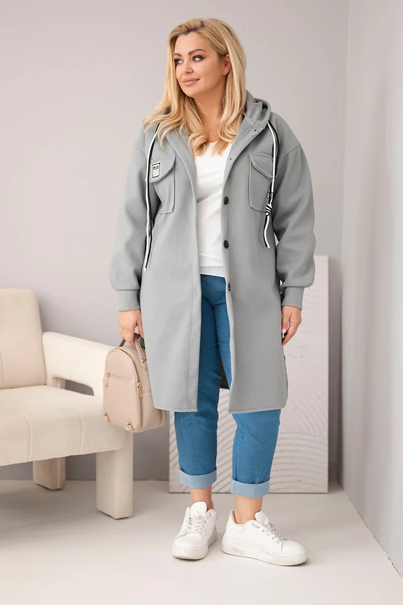 Kesi plus-size kabát s kapucňou, sivý