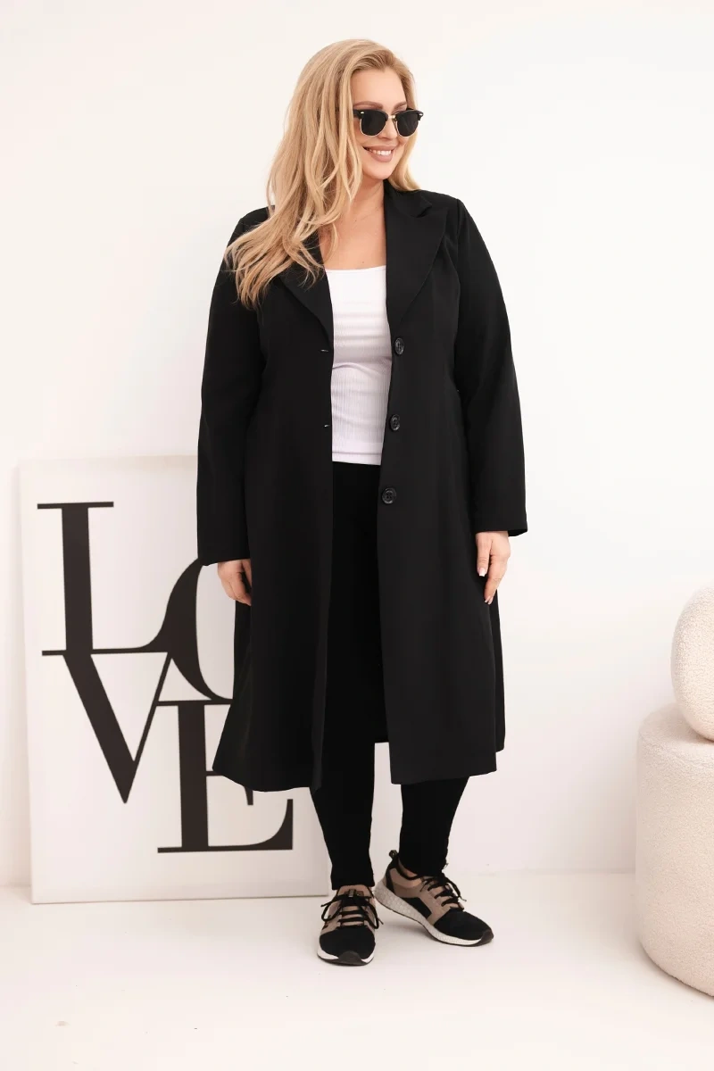Kesi Plus Size dámsky kabát s golierom čierny