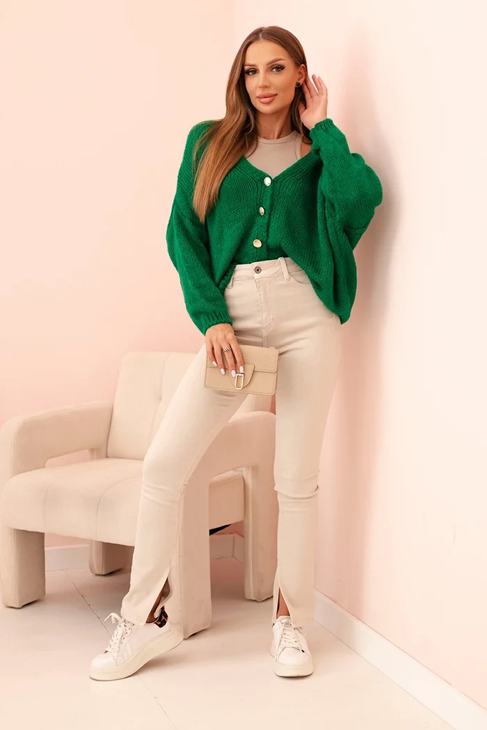 Kesi Włoski Women's sweater with a V-neck and buttons green