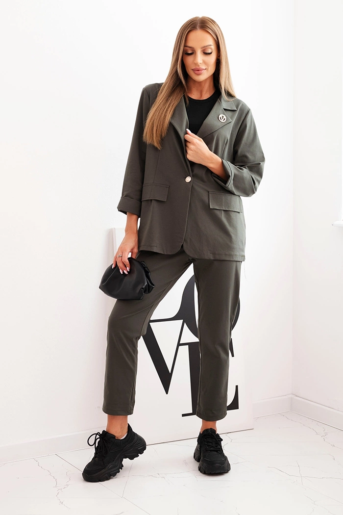 Kesi Włoski Dámský komplet Punto elegantní sako a kalhoty khaki