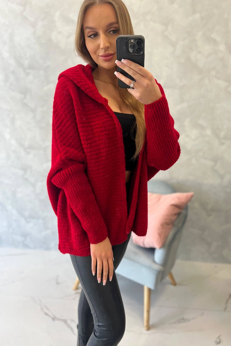 Hooded sweater with batwing sleeve