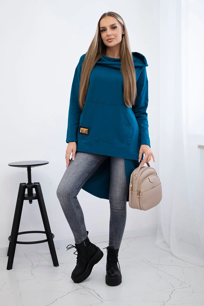 Hoodie with long back and hood marine