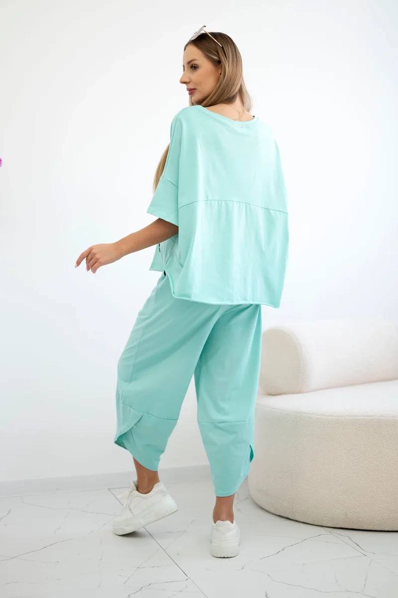 Włoski Cotton set blouse + trousers mint
