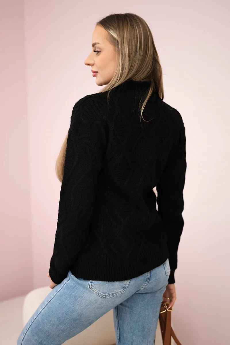 Sweater with decorative knitting in black color