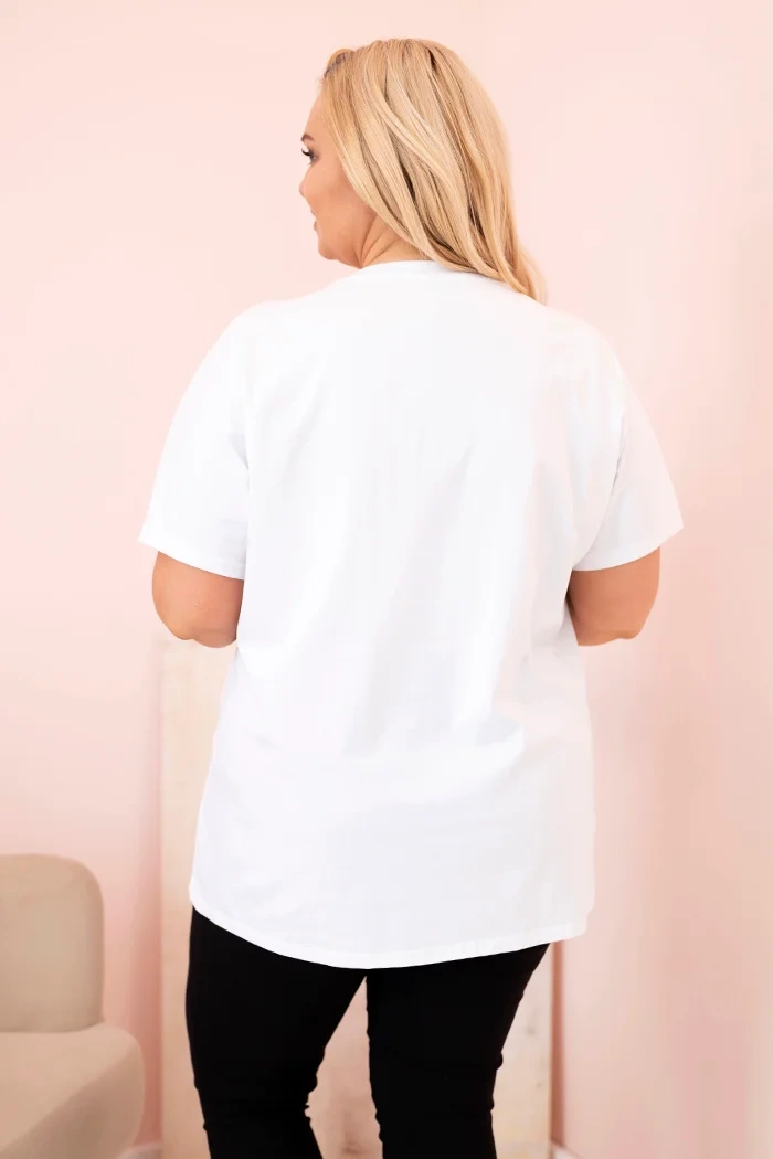 Kesi Włoski Women's cotton Plus Size blouse with rhinestones white + camel