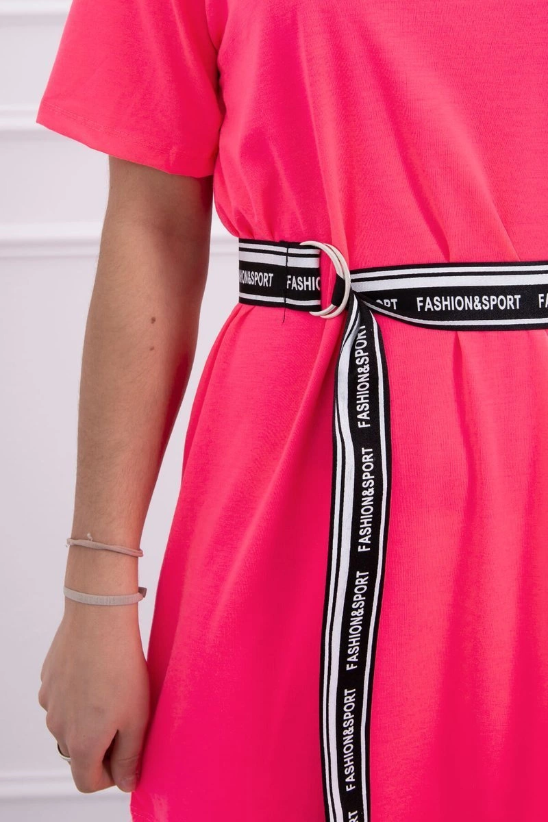 Dress with decorative belt pink neon