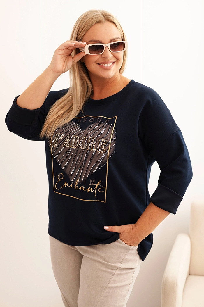 Kesi Włoski Women&#039;s Plus Size washed hoodie with a print graphite
