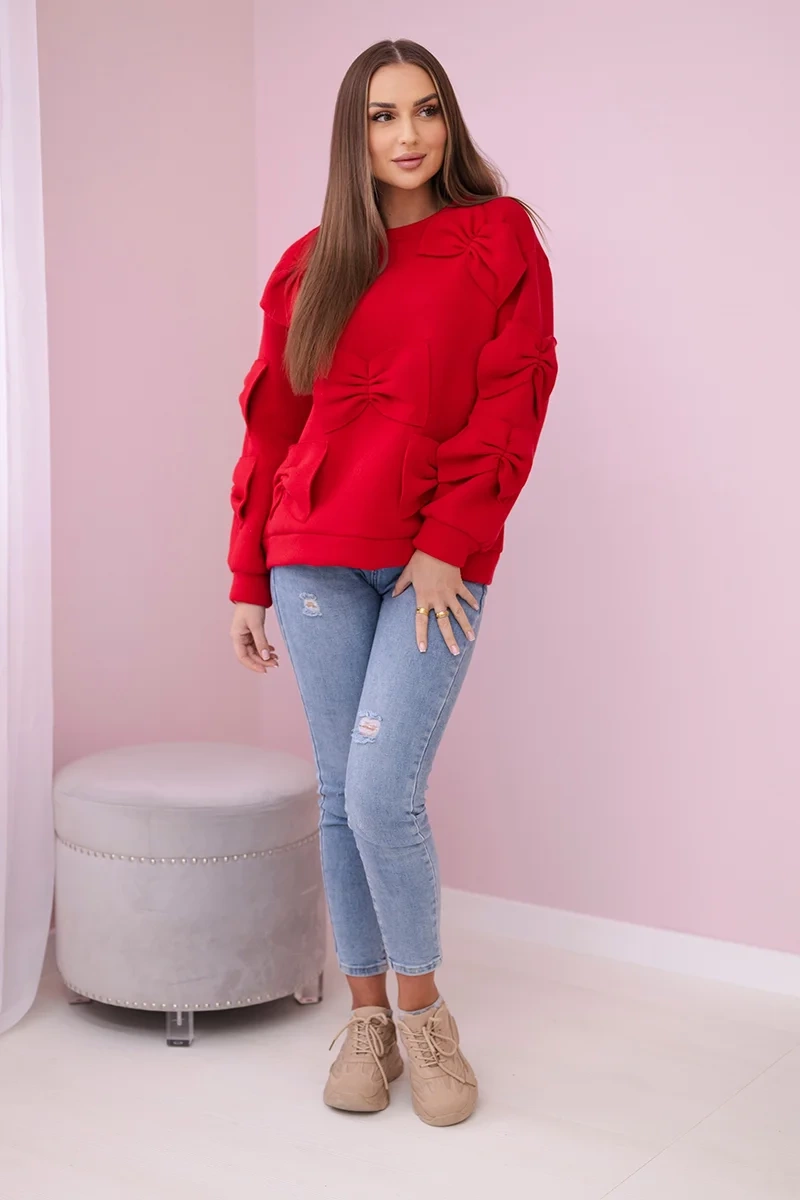 Insulated sweatshirt with decorative bows in red